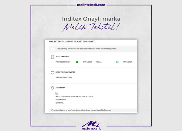 Inditex Onaylı Marka Melih Tekstil